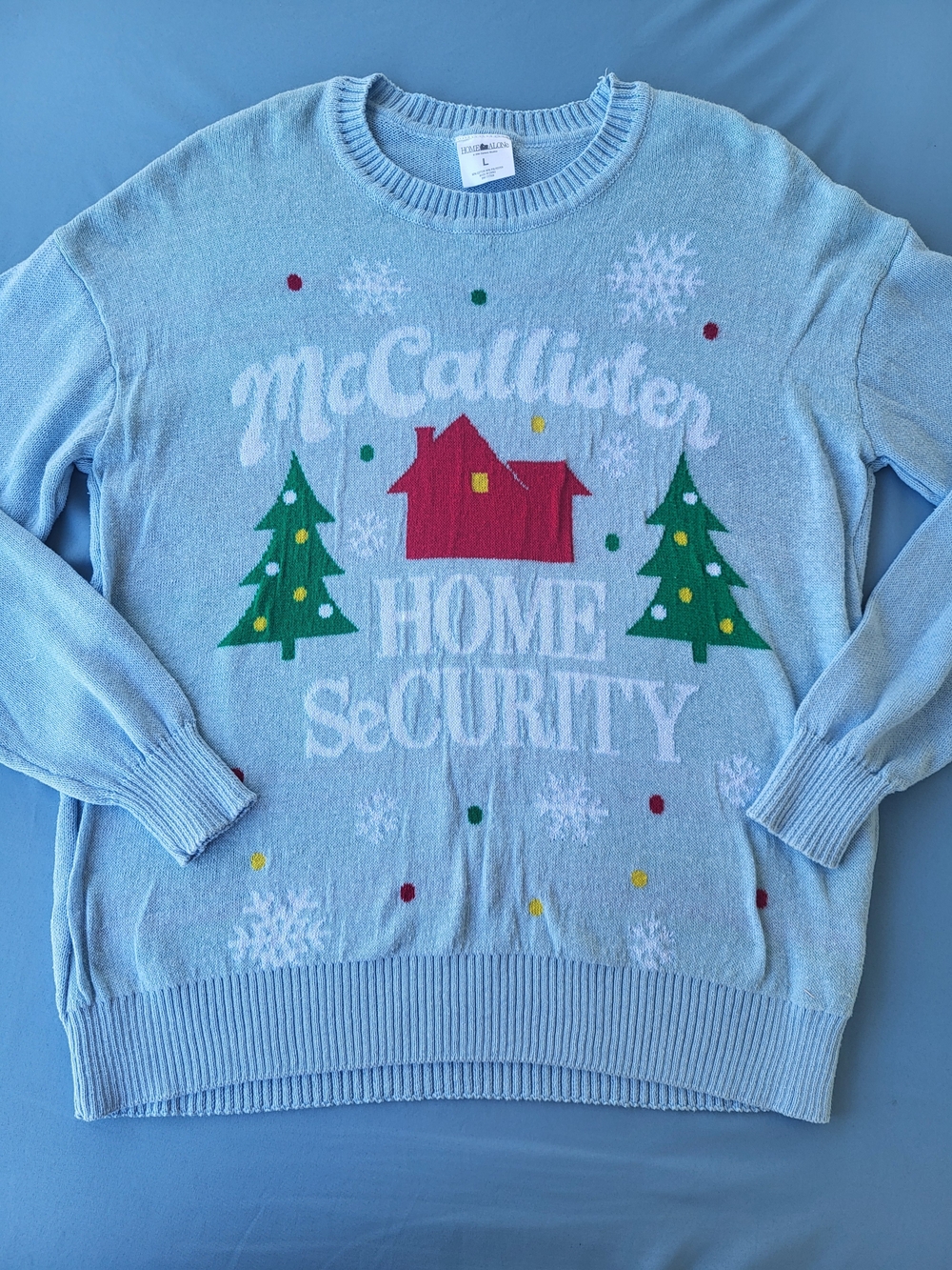 McCallister Light Blue Holiday Cowl Sweater - Home Security Motif
